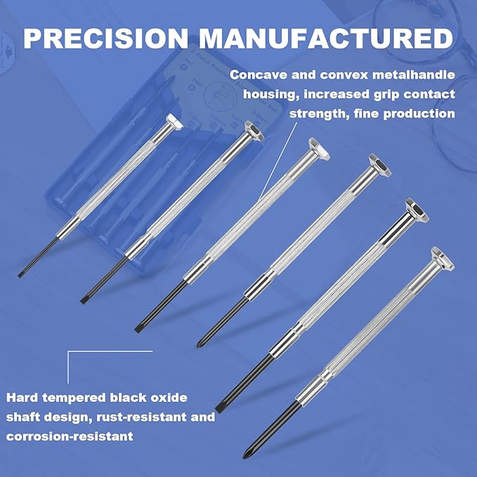 6PCS Small Screwdriver Set, Soodeei mini screwdriver set with 6 Different Size Flathead and mini Philips, Premium Tiny Screwdriver for Watch, Toys, Computer, Jewelry, Repair Set.