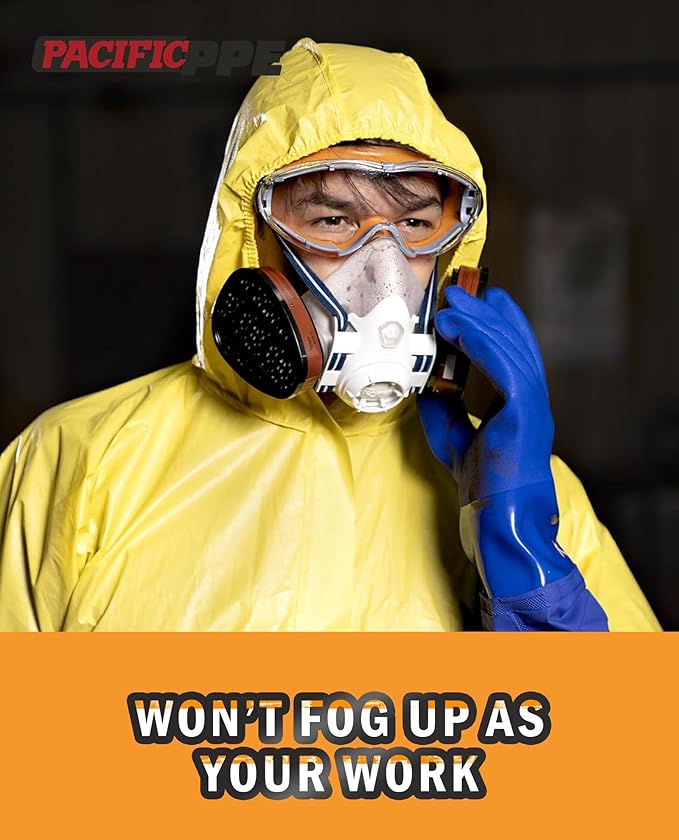 PACIFIC PPE Wide-Vision Safety Glasses, ANSI Z87 Eyewear with Anti-Fog and Anti-Scratch Wraparound Lenses, Adjustable Strap, Ideal for Chemistry Lab, Woodworking, Industry