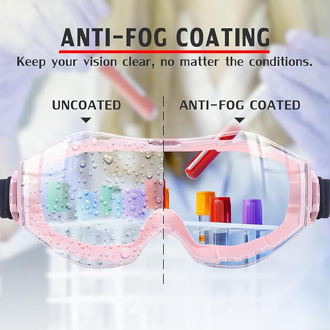 UKNOW Safety Goggles Over Glasses, Anti-Fog Clear Lens, ANSI Z87.1 Protective Eyewear Adjustable Strap, Ideal for Lab Use