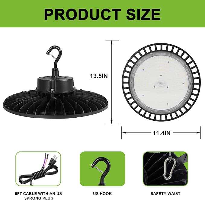 High Bay Led Shop Lights 150W 4PACK UFO Led High Bay Light 5000K 22500lm Dimmable Led High Bay Light with US Plug ETL Listed high Bay led Light for Warehouse Lights Commercial Bay Lighting