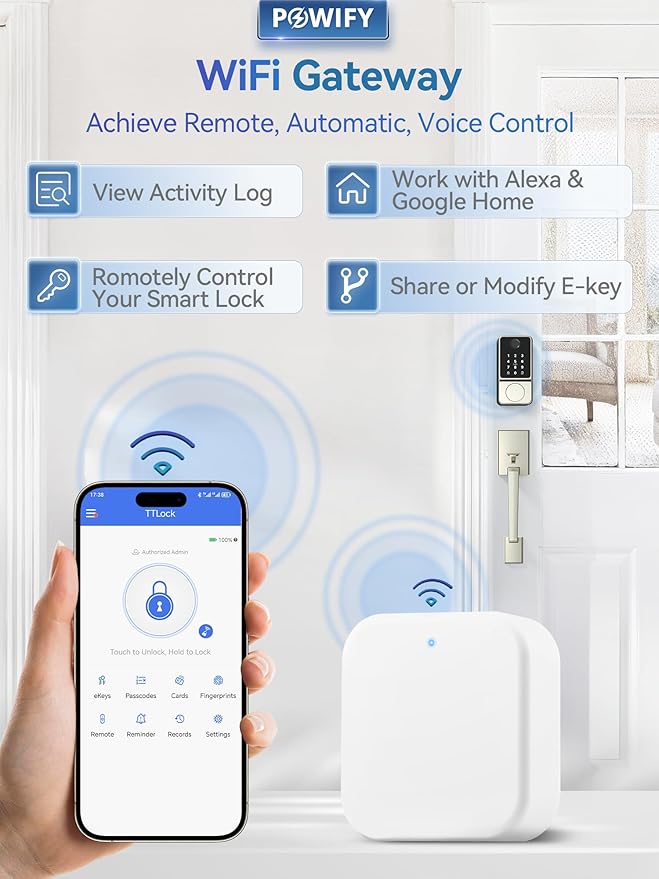 Smart Lock Wi-Fi G2 Gateway, Remote Control with TT Lock App, Compatible with Alexa Voice Control