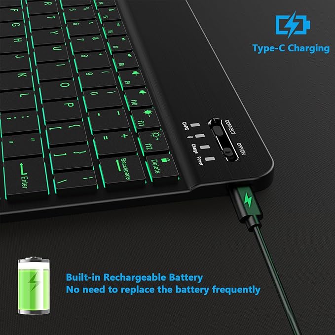 Backlit Bluetooth Keyboard Small Portable Wireless Keyboard Rechargeable Illuminated for Android Samsung Tablet Cell Phone Smartphone iPad A16 11th 10th Generation iPad Pro Air Mini iPhone (Black)
