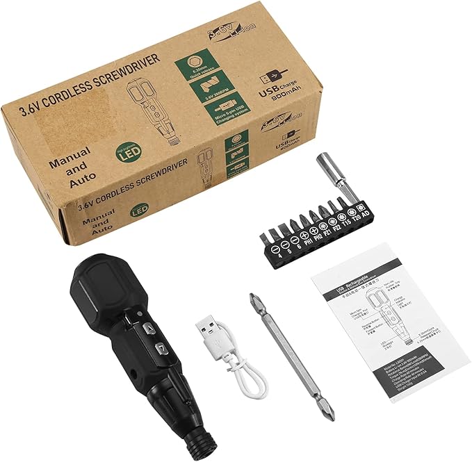 ORIA Electric Screwdriver Cordless, 12 in 1 Rechargeable Electric Screwdriver Set with 10 Bits and 1/4 inch Bit Holder, Power Repair Tool Kit with LED Lights, Charging Cable, for Phones,Toys, PC