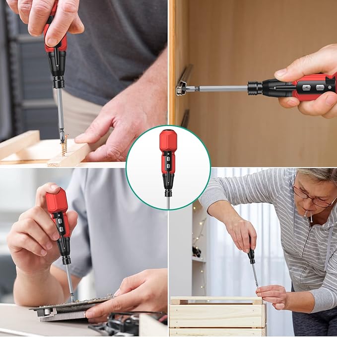 ORIA Mini Electric Screwdriver, Cordless Electric Screwdriver, 12 in 1 Rechargeable Screwdriver Set with 10 Screwdriver Bits, 1/4 inch Bit Holder, LED Light, Charging Cable, for Phones,Toys, PC