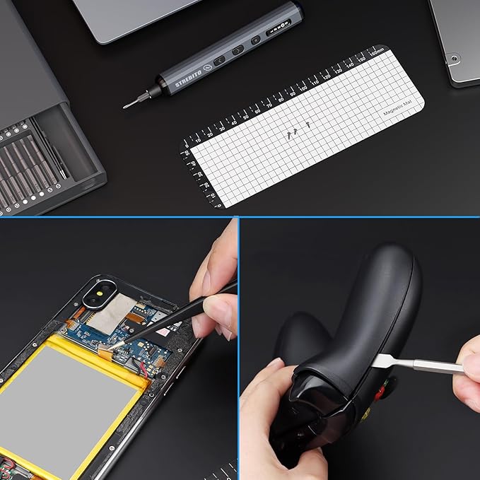 STREBITO Mini Electric Screwdriver Set, 70-in-1 Max Precision Electric Screwdriver Kit with Lights, 5 Upgraded Torque Levels, 64 Magnetic Bits, Electric Screwdriver Cordless for PC RC Electronics