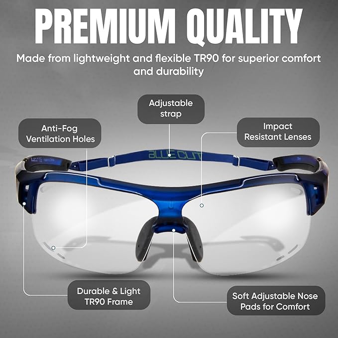 BLUE CUT Sports Safety Goggles Interchangeable Sun Lens Anti Fog UV Protection Indoor Outdoor Pickleball Cycling Basketball