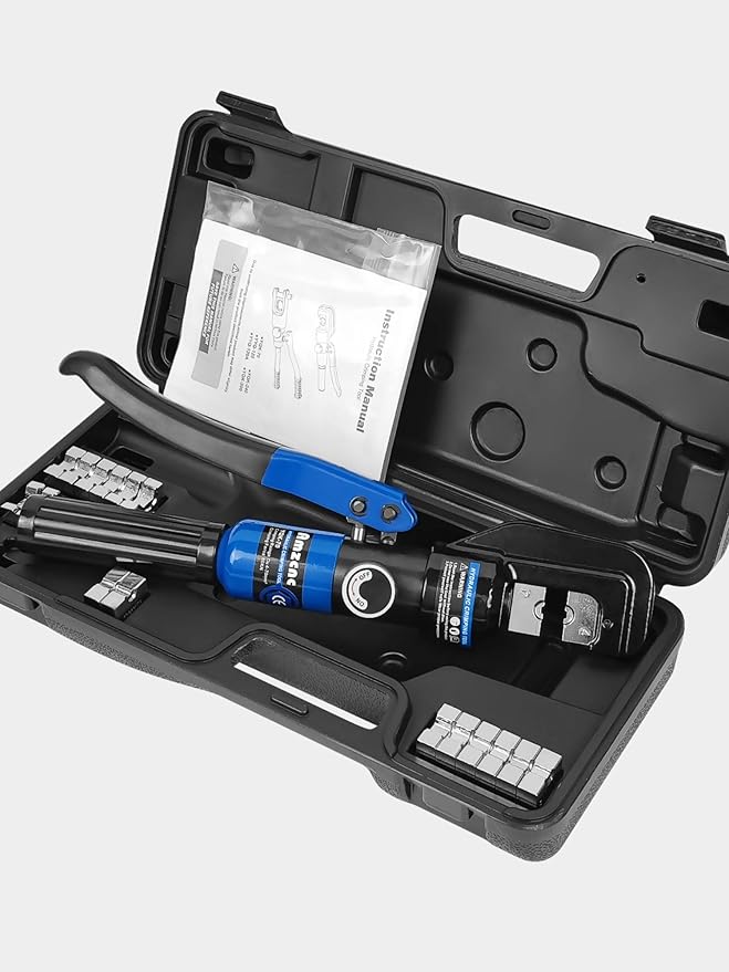 AMZCNC Hand Operated Hydraulic Crimping Tool Hydraulic Cable Lug Crimper 8 US TON 12 AWG to 00 (2/0) Electrical Terminal Cable Wire Tool Kit with 9 Die