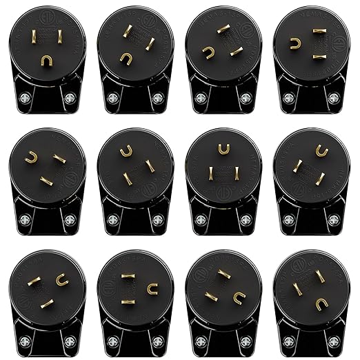 (10 Pack) Nema 5-15P 90 Degree Right Angle Plug, 15A 125V, ETL Verified, Black