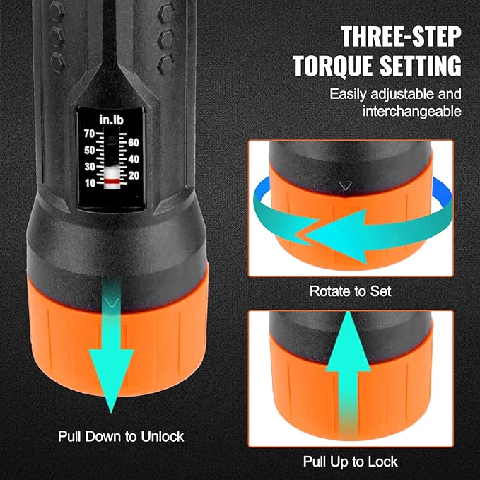 VEVOR 1/4" Drive Torque Screwdriver Wrench Set | 10-70 in-lbs Torque Adjustment Range | 1 in-lb Increment Torque Screwdriver | Driver Bits Set with View Window, 12 Bits & Case, Magnetic Function