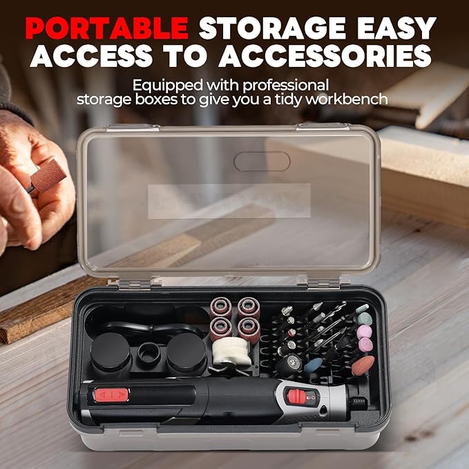 Cordless 4V Rotary Tool Kit, PHALANX Rotary Tools 80 PCS Accessories 4000mAh Li-Ion Battery, Type-C Charging 9 Speed Engraving Tool for Wood Cutting Sanding Crafts Carving Resin Polishing