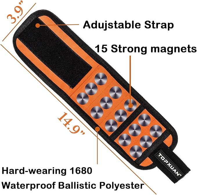 Magnetic Wristband for Tools Holder Wrist Magnets 15 Magnets for Carpenter DIY Handyman Compatible with Screws Nails Drilling Bits Woodworking Tools for Men Gifts for Men