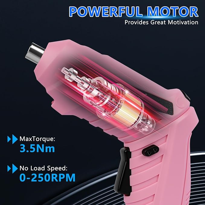 15 in 1 Electric Screwdriver Cordless Rechargeable Pink Small Power Drill Set 3.6V Li-ion 3.5N·m Max Torque Electric Rotatable with Case LED Light for Women Home Office DIY Tools