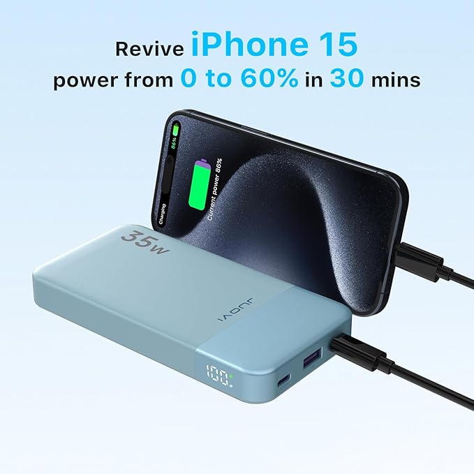 Power Bank 10000mAh, 35W Portable Charger,Fast Charging Portable Battery Pack with PD 3.0 & QC 4.0, USB C Portable Power Bank for iPhone 15 14 13 Series, Galaxy, Tablet, Switch, and More (Blue)