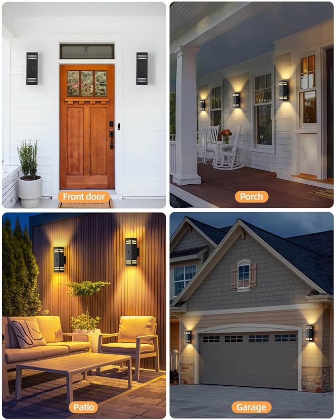 KIZON Motion Sensor Outdoor Lights 2 Pack, Dusk to Dawn Outdoor Wall Lights Black Exterior Lighting Fixtures with E26 Base, Modern Sconce Motion Detector Lights for House Porch