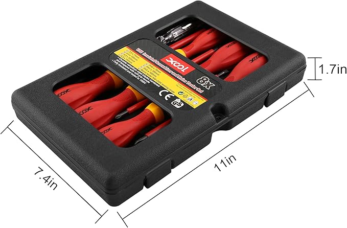 XOOL 1000V Insulated Electrician Screwdriver Set, 8-Piece with Magnetic Tips, Non-Slip Handle, Slotted & Phillips, Chrome Vanadium Steel, VDE & GS Certified for Safe Electrical Work