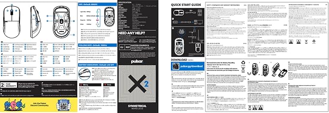 Pulsar Gaming Gears X2 Wired Gaming Mouse, Ultra Lightweight, Optical Switch, 26000 DPI, Motion Sync, PAW3395 Sensor (Medium, Wired, Black)