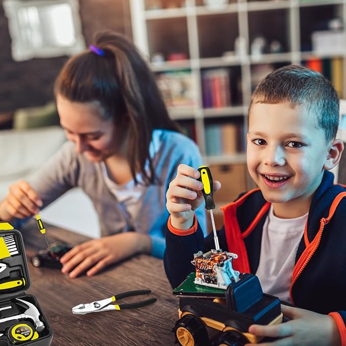 39 Piece Tool Set General Household Tool Kit - Basic Home Tool Set Small Hand Tool Kit with Plastic Toolbox Storage Case for Home Garage Office College Dormitory Use Yellow