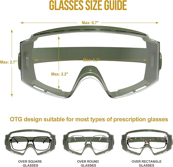 OneTigris Tactical Goggles Over Glasses, Anti Fog Tactical Eyeglasses, Safety OTG Goggles Protection with Interchangeable Len