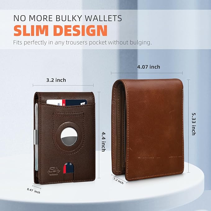 Zitahli Men's Wallets Airtag Holder Slim Rfid Leather with Gift Box