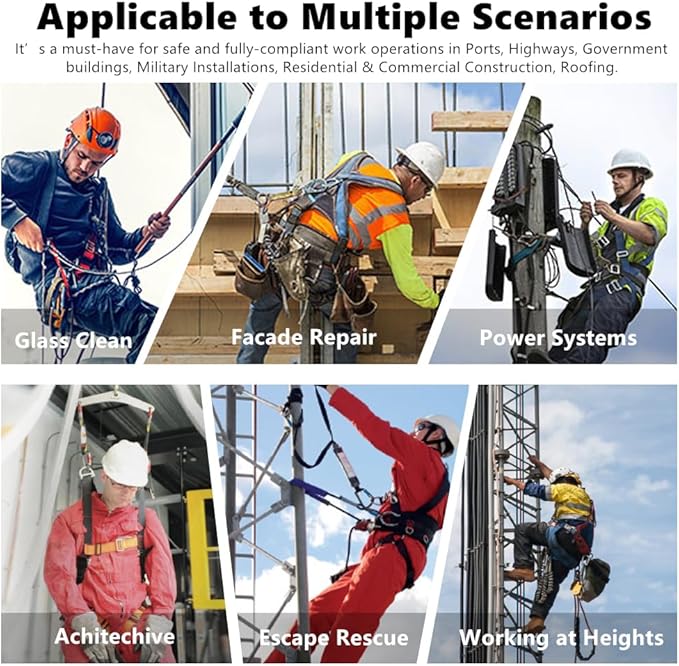 Fall Protection Full-Body Safety Harness, Roofing Harness Kit Men Construction Harness,5 Heavy Duty D-rings&Upgrade 4 Quick Buckles(OSHA/ANSI)