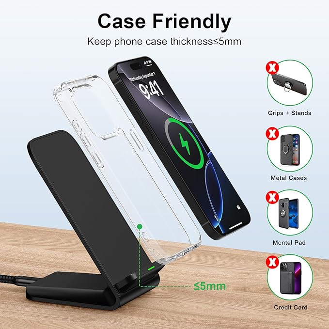 15W Samsung S24 FE Wireless Charger Fast Charging Stand for Galaxy S25 Ultra S24 S23 S22 S21 Z Fold6, for Motorola Wireless Desk Phone Charging Station with QC Adapter for Edge/razr+/Moto G Power 2025