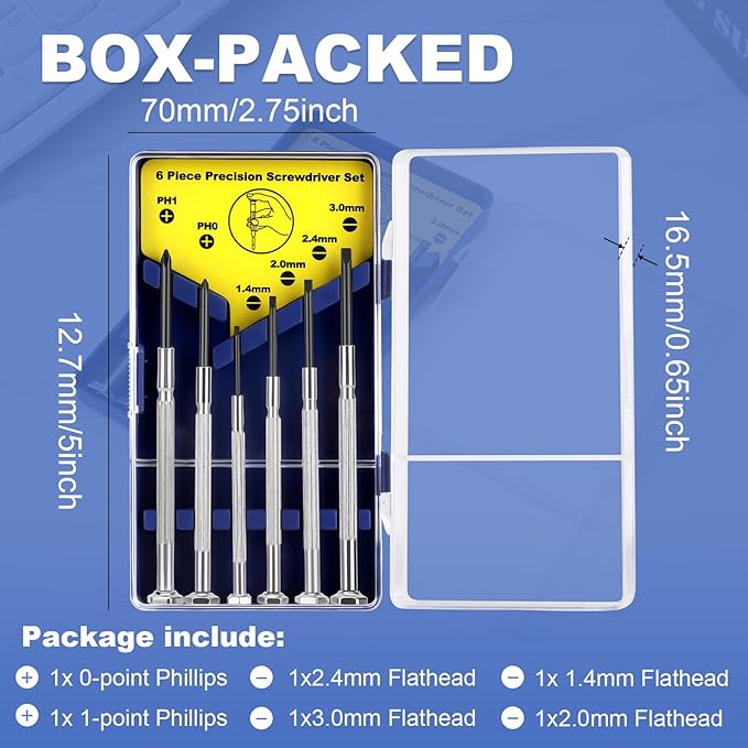 6PCS Small Screwdriver Set, Soodeei mini screwdriver set with 6 Different Size Flathead and mini Philips, Premium Tiny Screwdriver for Watch, Toys, Computer, Jewelry, Repair Set.