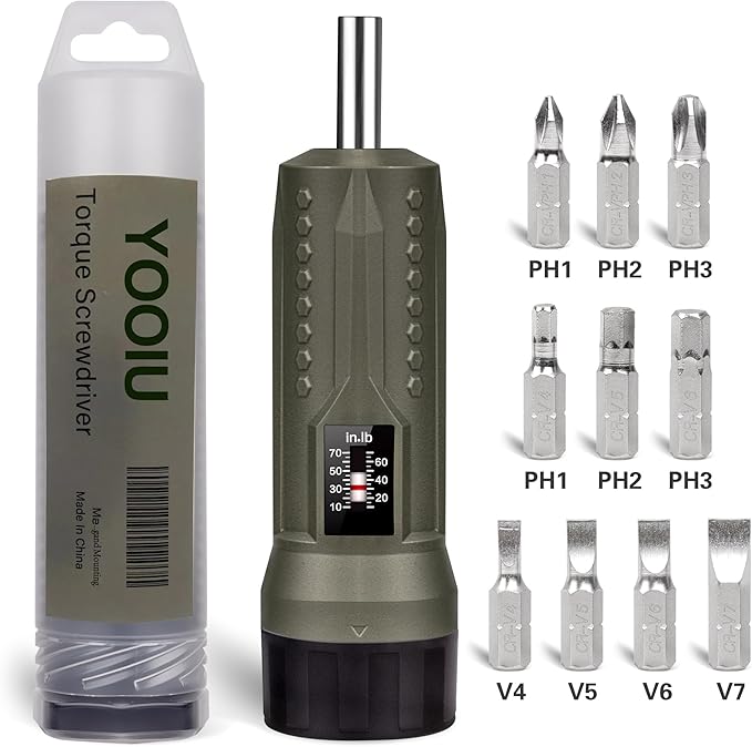 Torque Screwdriver Set 10-70 in-lb - Adjustable High Precision Torque Screwdriver & Driver Bits Kit for Car Repair, Bike Tools, Scope Mounting & DIY Projects - 11Pcs Inch Pound Torque Screwdriver