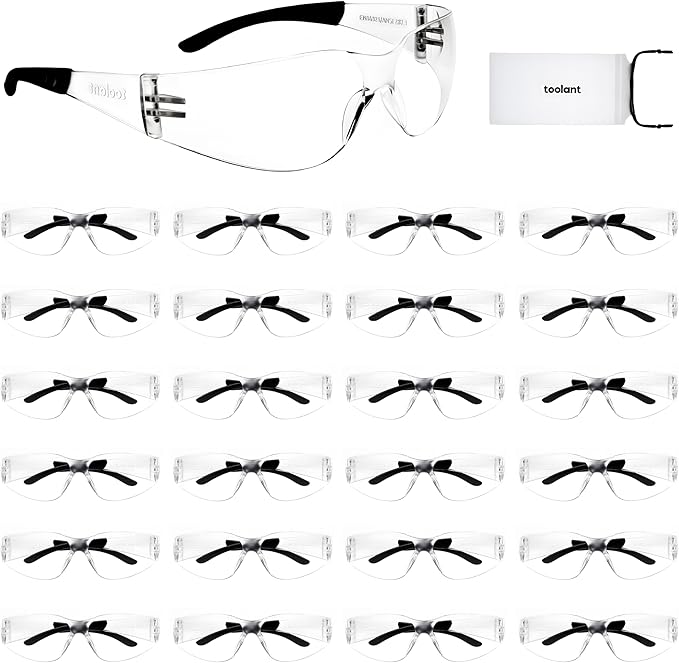toolant Bulk Clear Safety Glasses with ANSI Z87.1 / UV 400 Standard, Eye Protection for Shooting, Construction and Laboratory