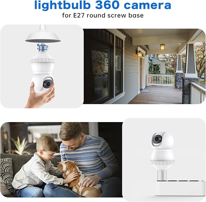 Light Bulb Camera Outdoor,5G& 2.4G WiFi Security Cameras Wireless Outdoor,3MP& 360° PTZ Light Bulbs Camera, Night Vision, AI Human Detection&Alarm, 2-Way Audio, Cloud Storage
