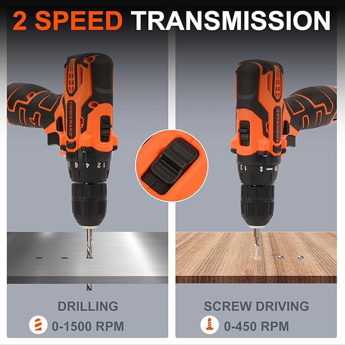 COMOWARE Cordless Drill Set, 12V Power Drill with Battery & Charger, 3/8" Keyless Chuck, 23Pcs Driver Bits Orange Storage Bag included