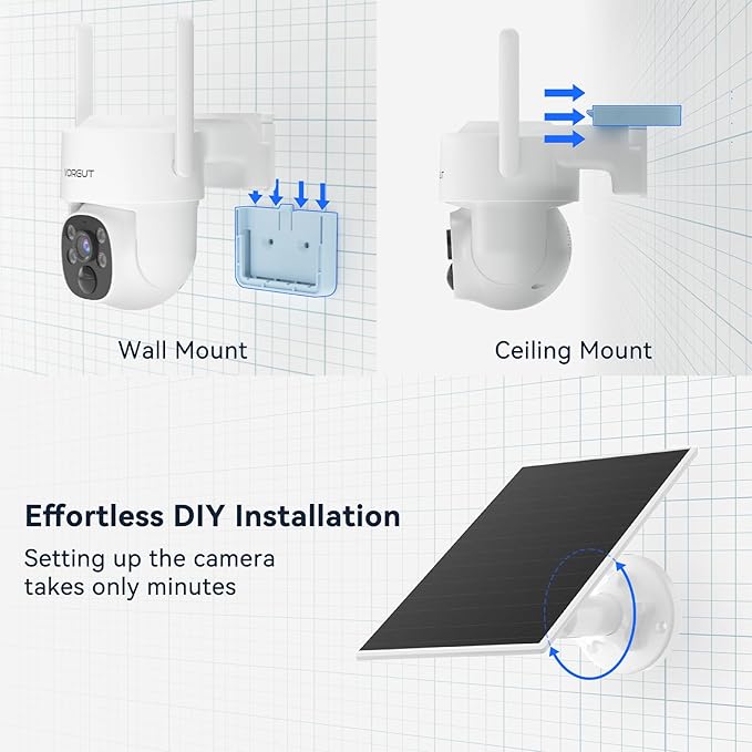 Wireless Solar Security Camera System, 4pcs 2K PTZ Outdoor Solar Powered Cameras, 10CH NVR with 500GB HDD, 360° Pan Tilt, Easy Setup, No Monthly Fee, Human Detection for Home Surveillance Kit