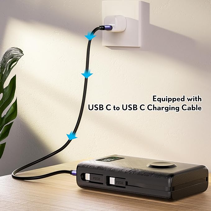 pzoz 20000mAh Portable Power Bank Powerbank Battery Pack with Apple Watch Magnetic Wireless Charger,USB Type C PD Fast Charging Cable Travel High Capacity Compatible iWatch iPhone 17 16 15 (Black)