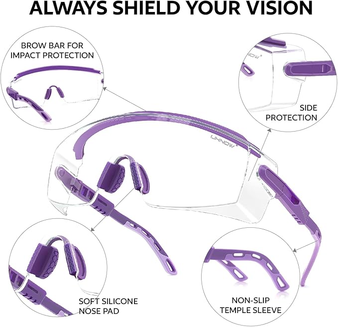 UKNOW Safety Glasses Over Eyeglasses, Anti Fog Safety Goggles ANSI Z87.1, Adjustable Protective Eyewear