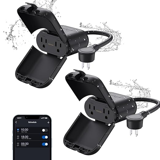 ELEGRP PQR22 Outdoor Smart Dimmer Plug Waterproof IP66, Smart WiFi Plug with 2 Individually Sockets, Compatible with Alexa & Google Assistant, Outdoor Dimmer for String Lights, UL Listed, 2 Pack