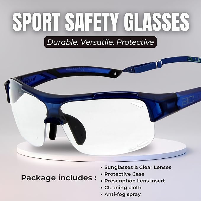 BLUE CUT Sports Safety Goggles Interchangeable Sun Lens Anti Fog UV Protection Indoor Outdoor Pickleball Cycling Basketball