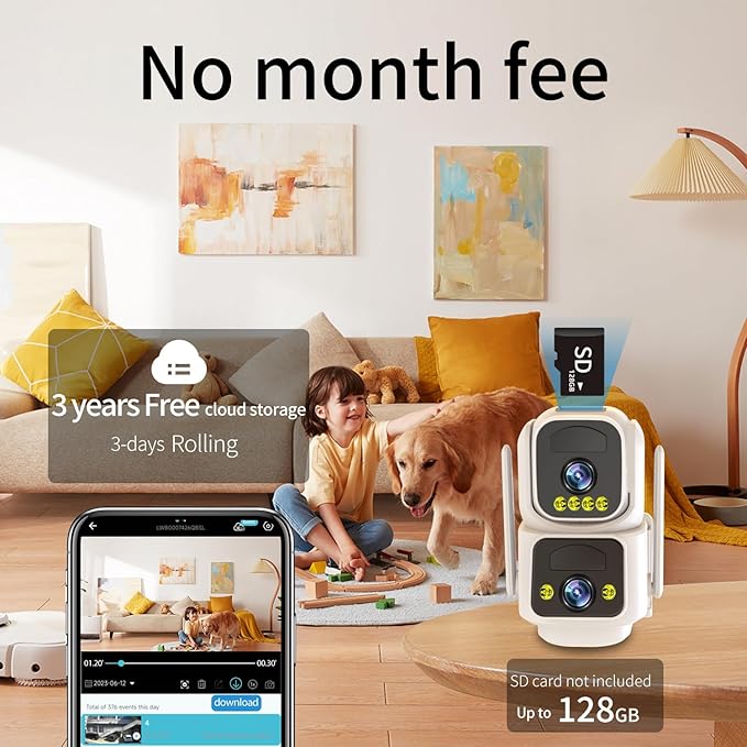 Cameras for Home Security with Dual Lens,2.4G/5G WiFi Outdoor Camera Wireless Solar Powered,PIR Alarm,Color Night Vision,2-Way Audio,Cloud/SD Storage,No Month Fee(2 Pack)