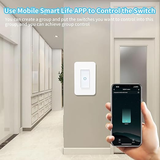 Milfra Touch Smart Switch Single Pole, Smart Light Switch, Smart WiFi Light Switches, Smart Switch Compatible with Alexa and Assistant, Neutral Wire Needed, No hub Required, White, M22-1-1DY
