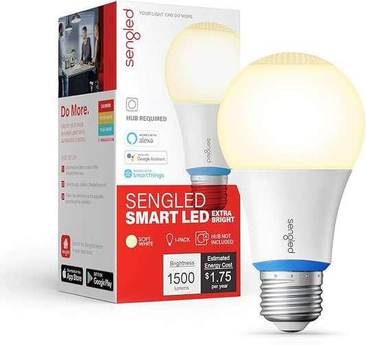 Sengled Smart Light Bulbs 100W, Zigbee Hub Required, Soft White Smart Bulbs Work with Alexa, Google, SmartThings, Echo 4th, Echo Show 10, Echo Plus, Dimmable A19 LED Light 2700K 1500LM, E26 1 Pack
