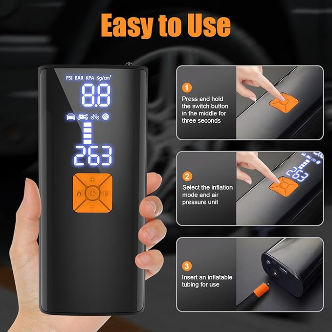 Tire Inflator Portable Air Compressor,Tire Inflators Portable Cordless Air Pump with Gauge for Car tires 20000mAh and 150PSI Digital LCD for Car,Motorcycle,Bike Tires and Balls