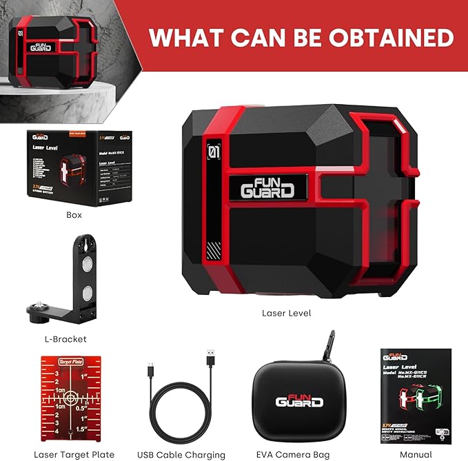 Red Laser Level Type-C Rechargeable Self Leveling Cross Laser Line with Pulse Mode, 360°Magnetic Bracket for Floor Tiles Construction Home Decoration etc.