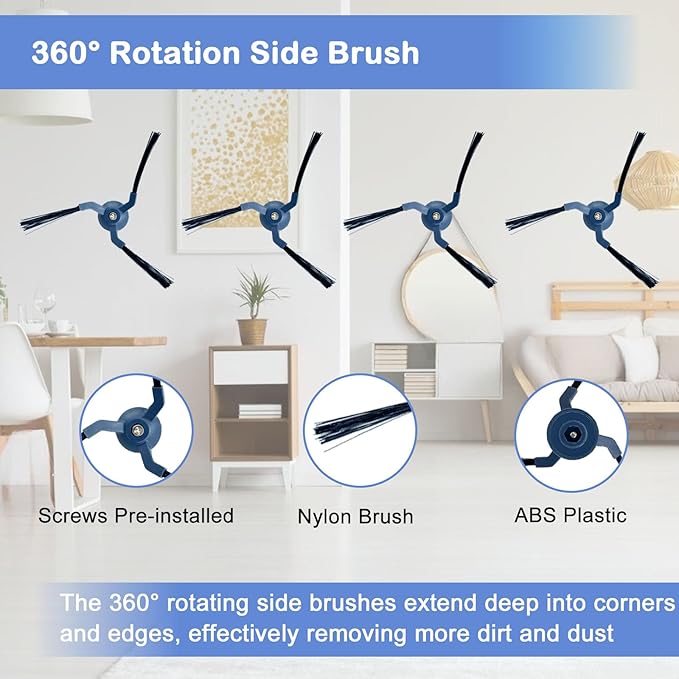 19 Pcs Replacement Parts for eufy x10 pro omni Vacuum Accessories Kit, Includes 1 Main brush, 4 Side brushes, 4 Filters, 4 Mop Pads,4 Dust Bags and 2 tools