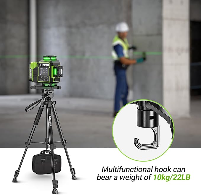 Huepar Professional Laser Level Tripod, 60 Inch Adjustable Laser Level Stand, Suit for Heavy Duty Laser Levels, Point Lasers, Laser Distance Measures; 1/4" & 5/8" Thread Mount, Non-Slip Feet, TPD14B