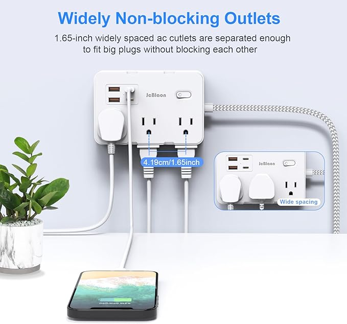 Surge Protector Power Strip 10 Ft Cord, Ultra Thin Flat Extension Cord with 6 Outlets 4 USB Ports(2 USB C), Flat Plug Power Strip, Braided Power Cord for College Dorm Room Essentials