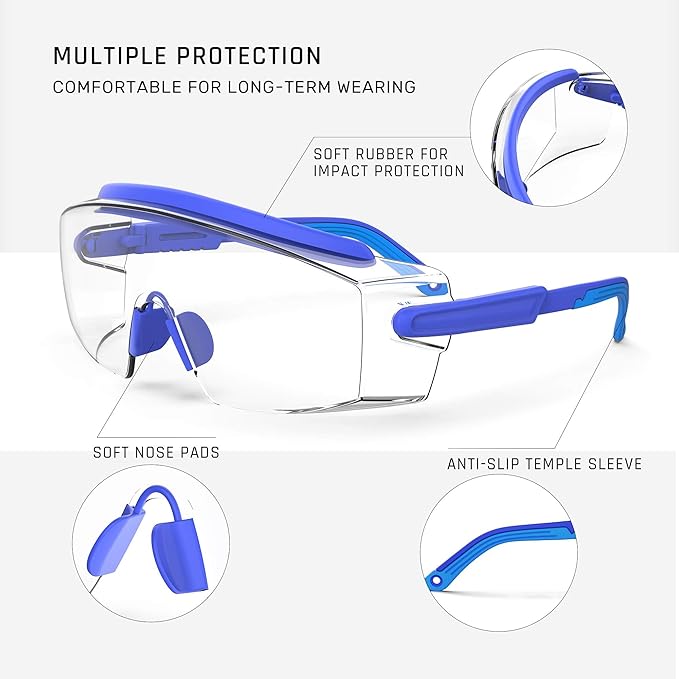 Anti Fog Safety Glasses Safety Goggles Over Glasses Protective Glasses with Anti Scratch Lenses Adjustable