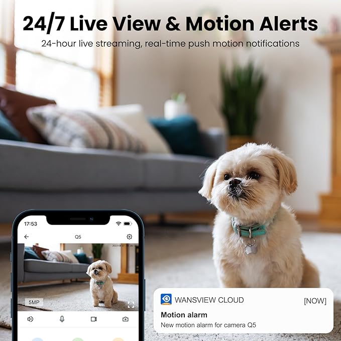 wansview Security Camera, IP Camera, WiFi Home Indoor Camera for Baby/Pet/Nanny, 2 Way Audio Night Vision, Compatible with Alexa, with TF Card Slot and Cloud, Q5 (White, 5MP)