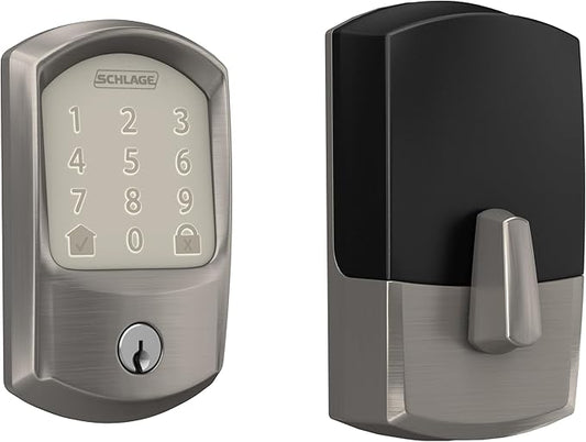 SCHLAGE BE489WB GRW 619 Encode WiFi Deadbolt Smart Lock, Keyless Entry Touchscreen Door Lock with Greenwich Trim, Satin Nickel