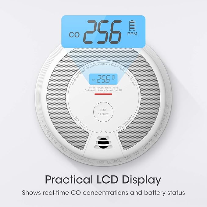 X-Sense 10-Year Battery Combination Smoke Carbon Monoxide Alarm Detector with Large LCD Display, Standalone Model, 5-Pack