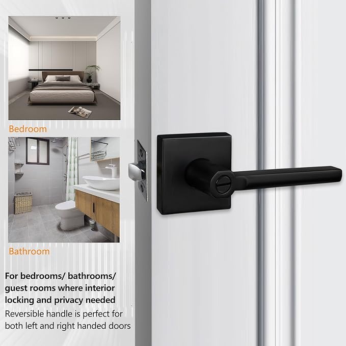 (2Pack) Bed/Bath Room Door Lever for Privacy Bathroom and Interior Door Door Lock Handle in Aged Matt Black, HD1601-DB-BK-2P