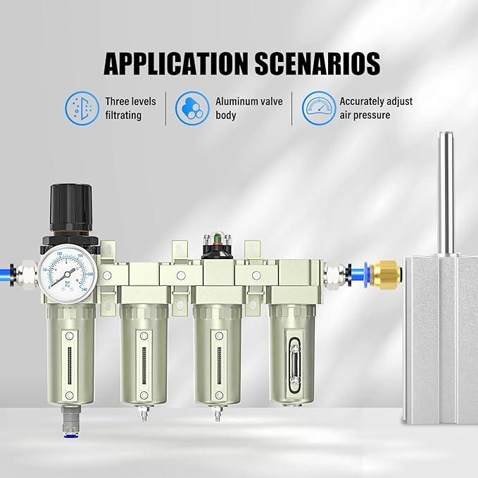 3/4" NPT Heavy Duty Industrial Grade 4 Stage Air Drying System,Auto Drain,Coalescing Filter,Double Particulate Filter,Desiccant Dryer and Air Regulator For Plasma Cutter and Paint Spray