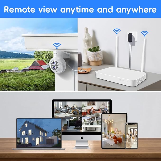 MMQ 【 Auto Track &10x Hybrid Zoom】 Dual Lens WiFi Security Camera System, 4PCS Wireless Cameras Outdoor with 1T HDD,10CH Expandable 5MP NVR, PTZ 2-Way Audio,Color Night Vision, Compatible with Alexa